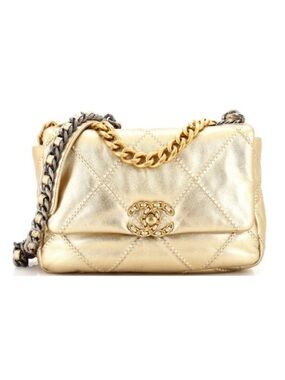 CHANEL 19 Medium Flap Bag Chain Quilted Leather Gold Crossbody Handbag